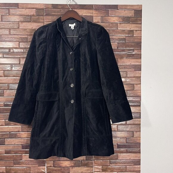 Chicos Size 0 (Small) Long Velvet Coat Black Lined Cotton Pockets - Picture 5 of 5
